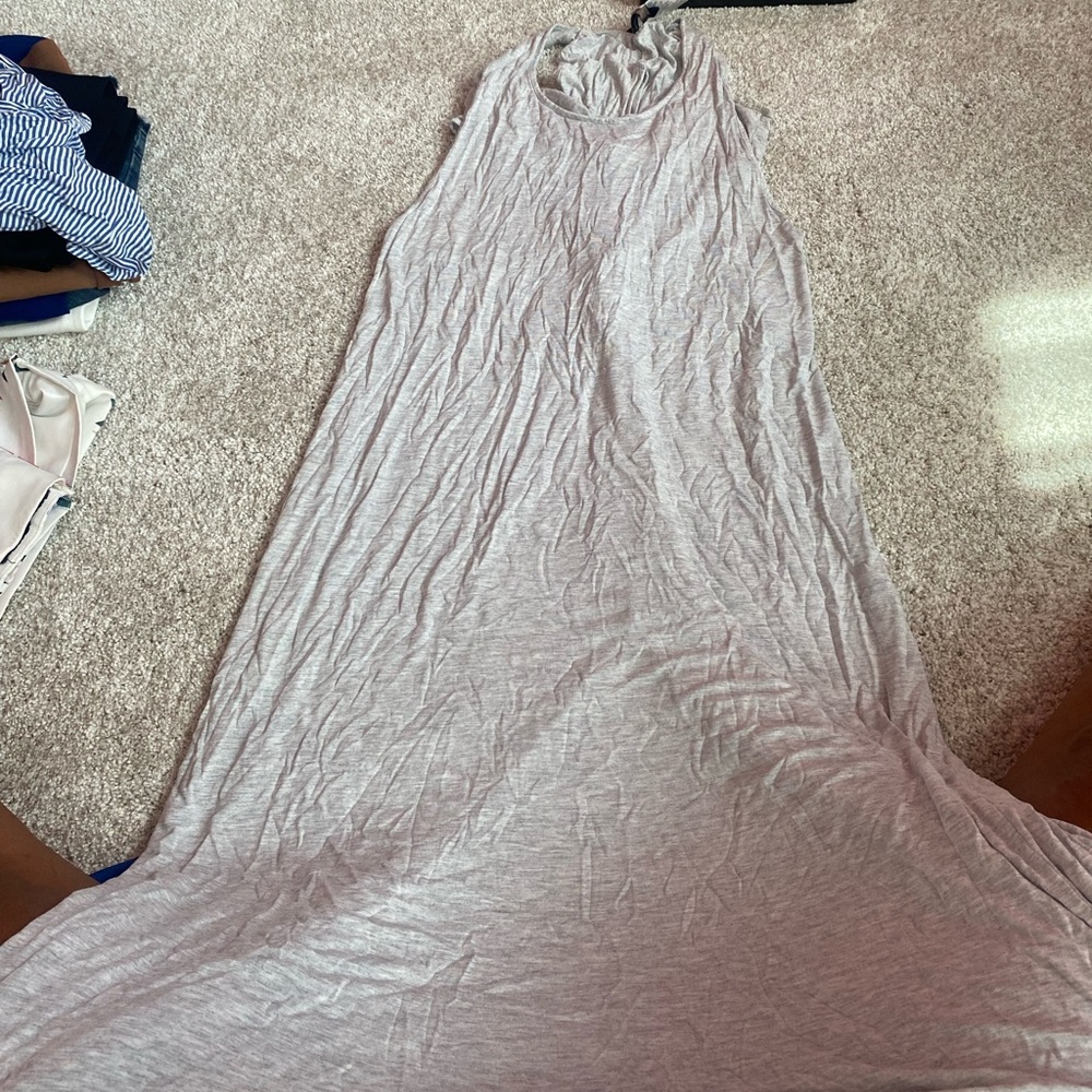 long grey maxi dress with back partially out size small
